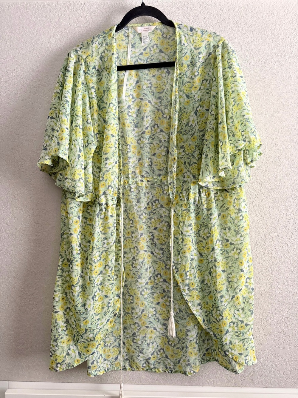 LC Lauren Conrad Yellow and Green Floral Kimono Tunic